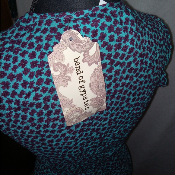 Band of Gypsies Teal and Bergundy Floral Patterned Midi Wrap Dress NWT - Picture 8 of 12